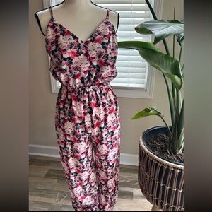Red white pink floral sleeveless pants  romper/jumpsuit